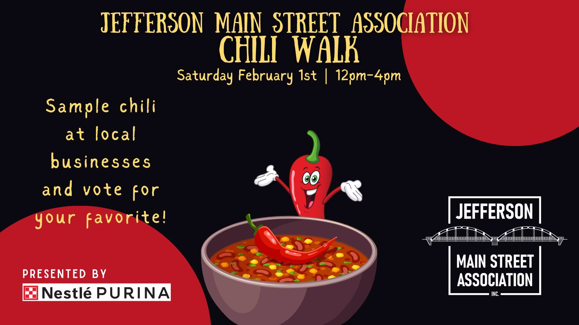 A cartoon style image of a bowl of chili and a chili pepper with a face, arms and hands.